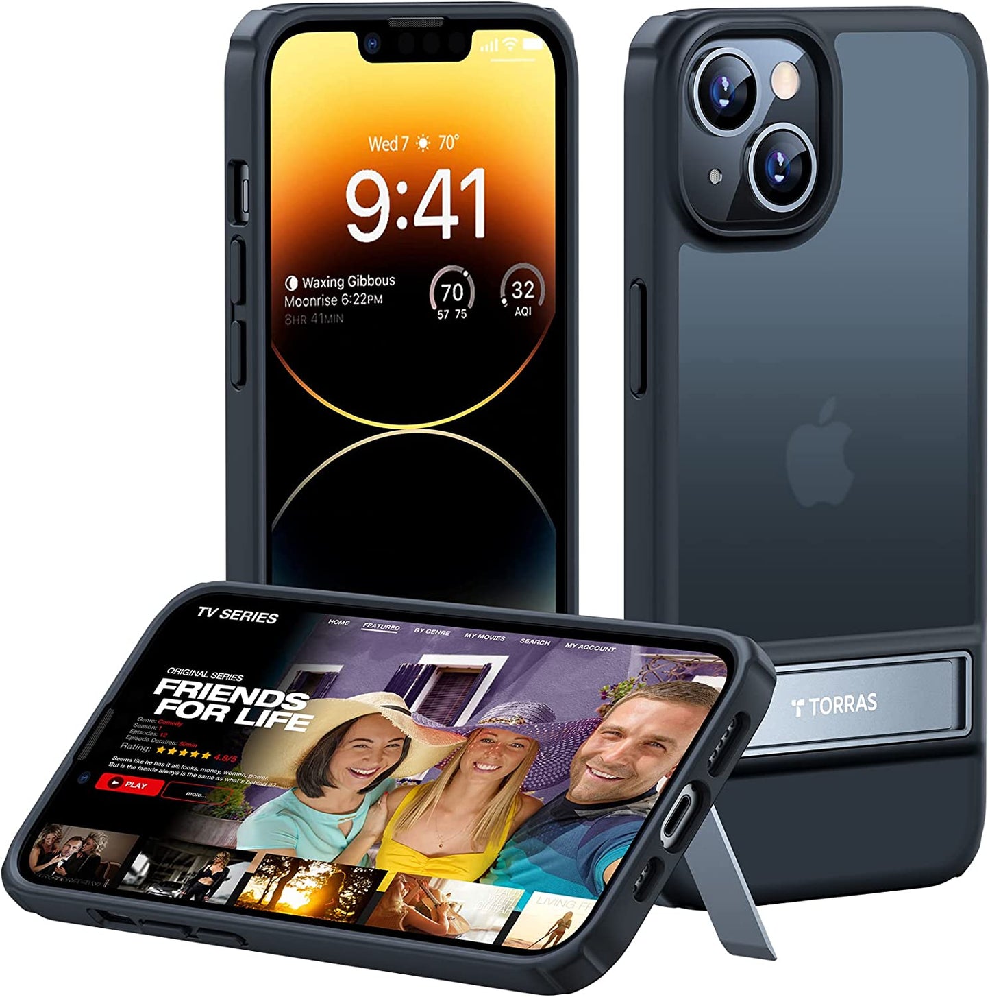 TORRAS Marsclimber Designed for Iphone 13 Case/Iphone 14 Case, [3 Stand Ways] [8FT Military Grade Shockproof] Translucent Matte Thin Slim Phone Case for Iphone 14/ Iphone 13 with Stand, Black  TORRAS Space black  