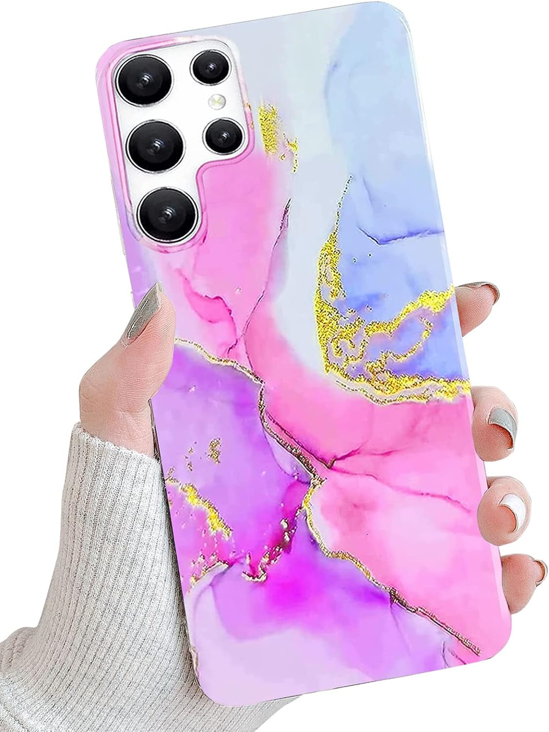 J.West Galaxy S22 Ultra Case 5G, Luxury Sparkle Glitter Translucent Clear Colorful Opal Pearly Thinfoil Design Shiny Print Soft Silicone Cover for Women Girls Slim TPU Protective Phone Case  J.west Pink  