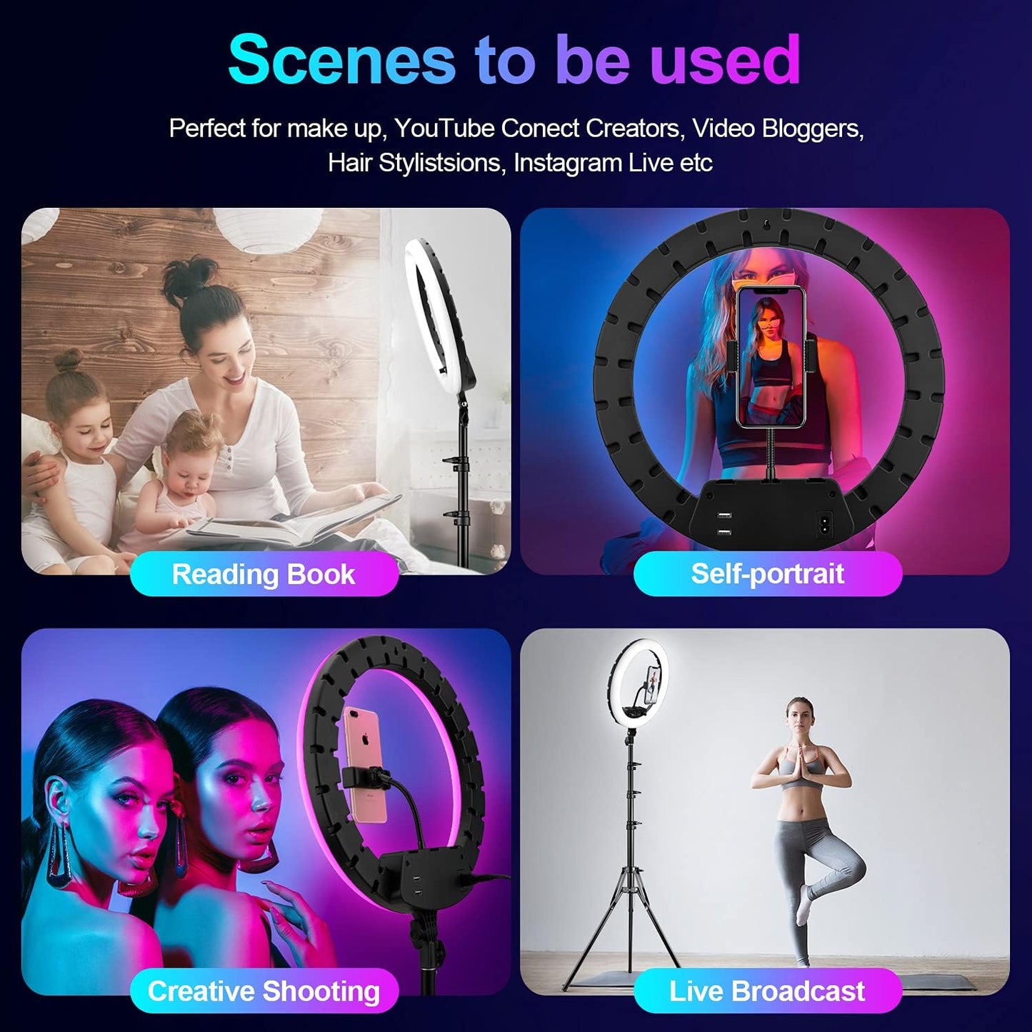 14" Ring Light with Tripod Stand & Phone Holder, Oldshark RGB Selfie Ring Light 15 Colors RGB LED Camera Ringlight for Livestream/Makeup/Youtube/Photography/ Tiktok  OldShark   