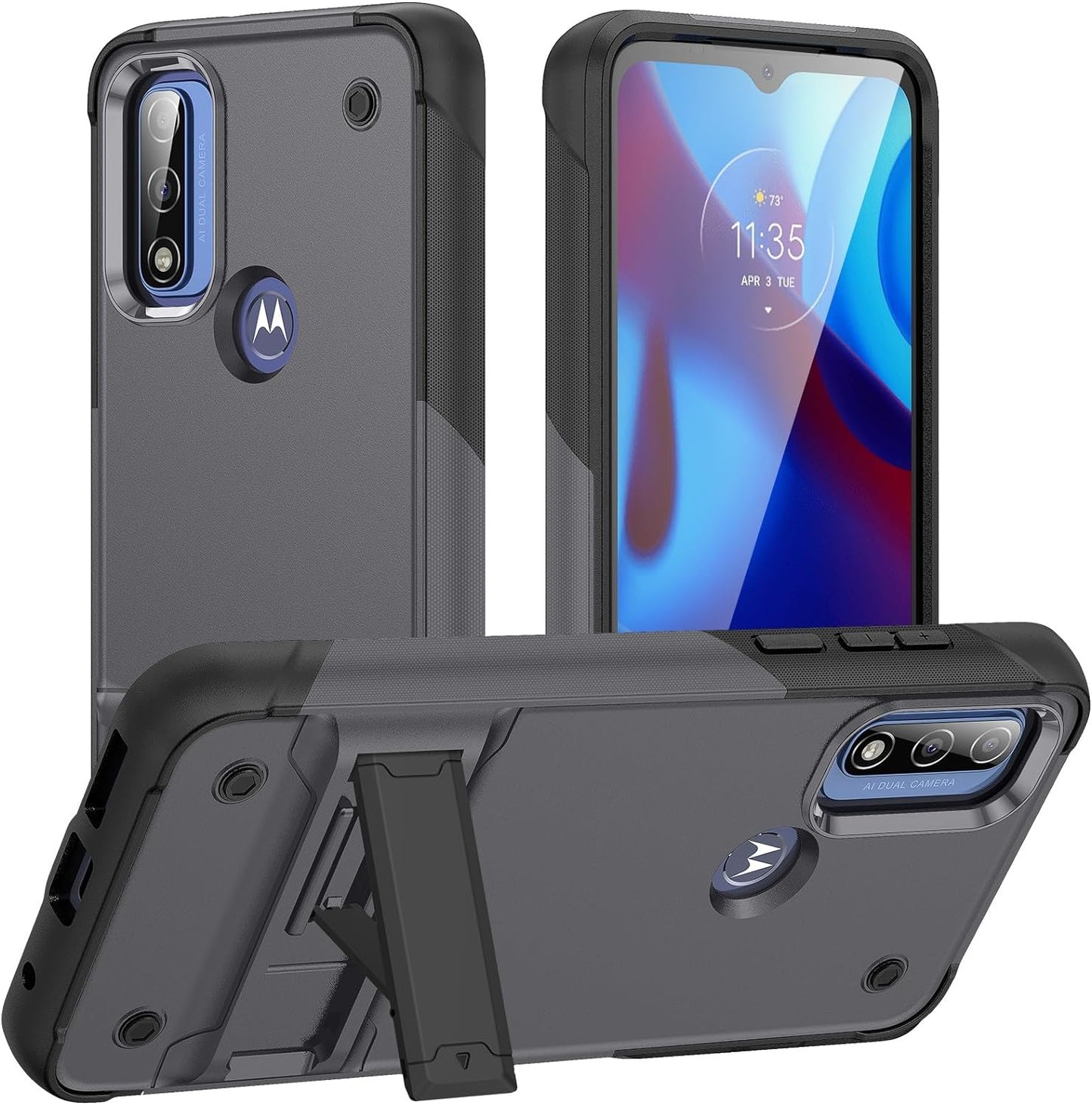 ZIRIA Phone Case Compatible with Motorola G Pure/Moto G Power (2022)/Moto G Play (2023) Case with Kickstand, Rugged Full-Body Protection Case Military Grade Shockproof Case (Color : White+Black)  ZIRIA Grey+Black  