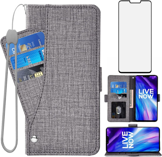Asuwish Compatible with LG V40 Thinq Wallet Case Tempered Glass Screen Protector and Flip Cover Card Holder Stand Cell Phone Cases for LGV40 Storm V 40 Thin Q V40Thinq LG40 40V 40Thinq Women Men Gray  NSS   