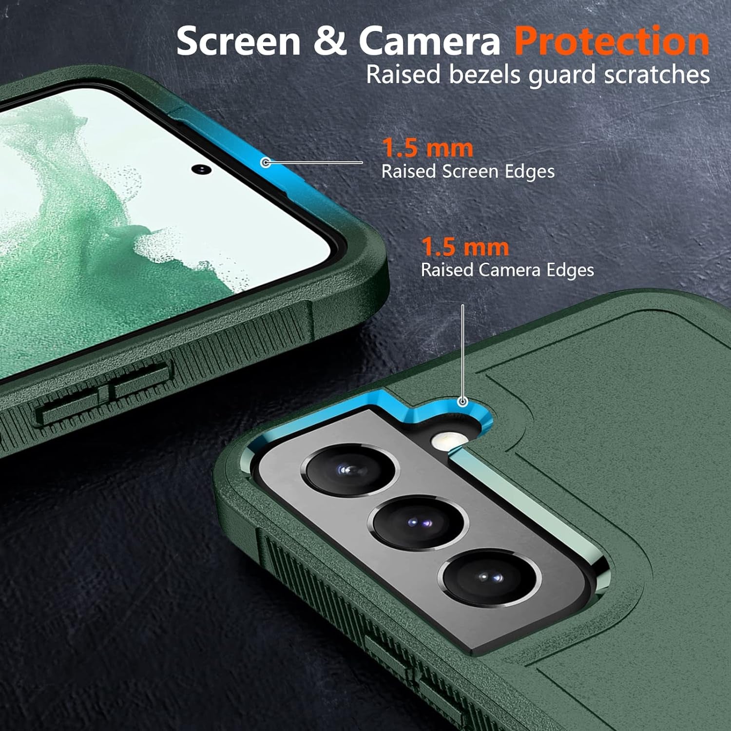 SPIDERCASE for Samsung Galaxy S22 Case, [10 FT Military Grade Drop Protection] Non-Slip [2 Pack] Tempered Glass Screen Protector+Camera Lens Protector Heavy Duty Shockproof Case,Midnight Green  SPIDERCASE   