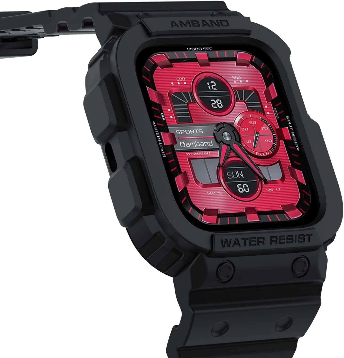 Amband Compatible for Apple Watch Band 45Mm 44Mm 42Mm with Bumper Case, Rugged Men Bands for Apple Watch SE and Iwatch Series 7 6 5 4 3 2 1, Sport Military Protective Cases Drop-Proof, Matte Black  amBand   