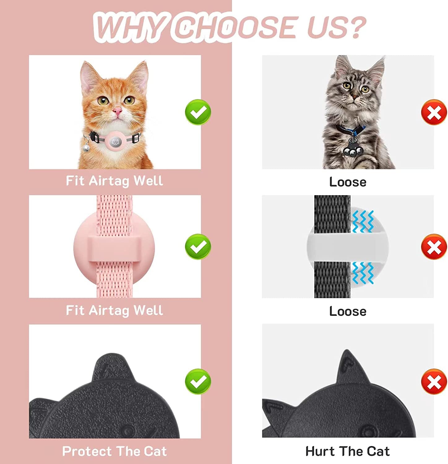 2Pack Airtag Cat Collar Breakaway with Bell,Reflective Kitten Collar with Apple Airtag Cat Collar Holder,Adjustable 7-12In,Safety Buckle for Girl Boy Cats,Pet Supplies,Accessories,Gifts (Pink)  LAFAYI   