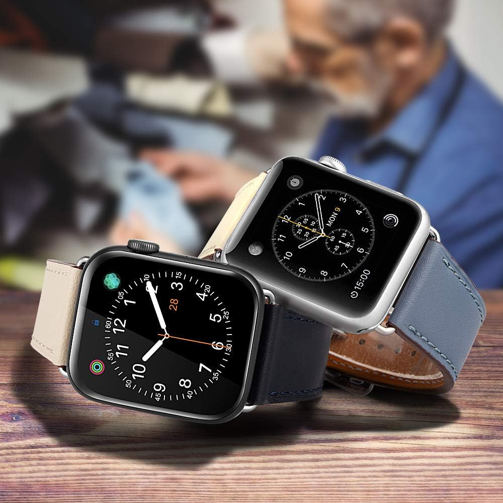 Ibazal Compatible with Apple Watch Band 42Mm 44Mm,Genuine Leather Bands Replacement Strap for Iwatch Series 7 6 SE 5 45Mm 4 3 2 1 38Mm 40Mm Sports&Edition Men  iBazal   