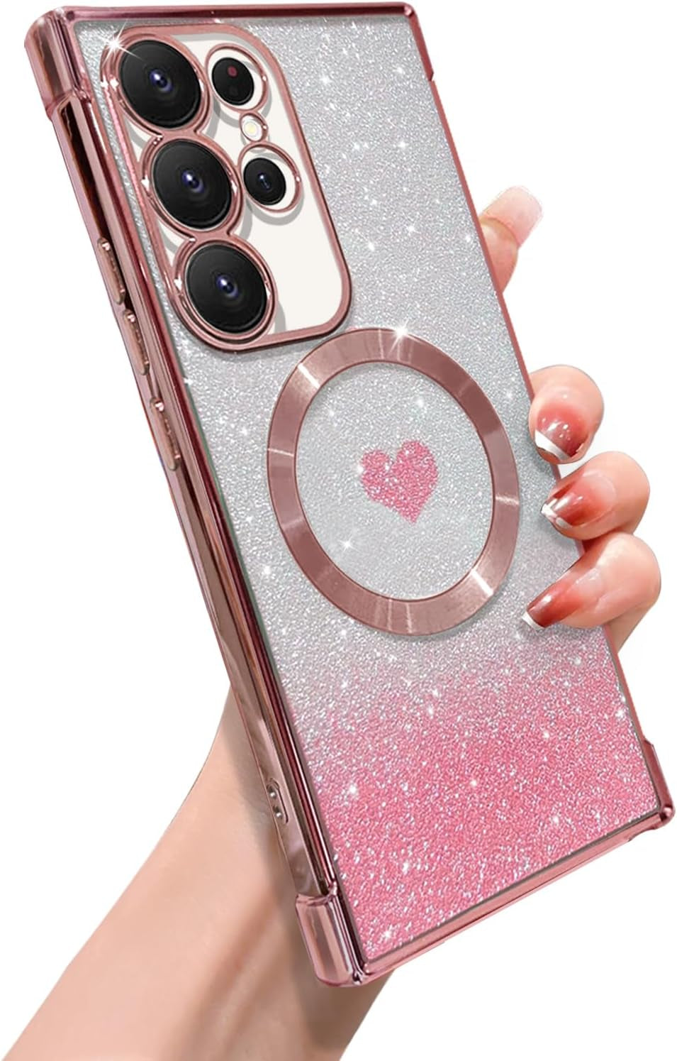 ZONRW for Samsung Galaxy S22 plus Case Magnetic,For Women Girl Soft Luxury Plating Bling Gradient Glitter Cute Heart Compatible with Magsafe,With Camera Lens Protection Clear Phone Cover 6.6”-Blue  ZONRW Pink Samsung Galaxy S23 Ultra 