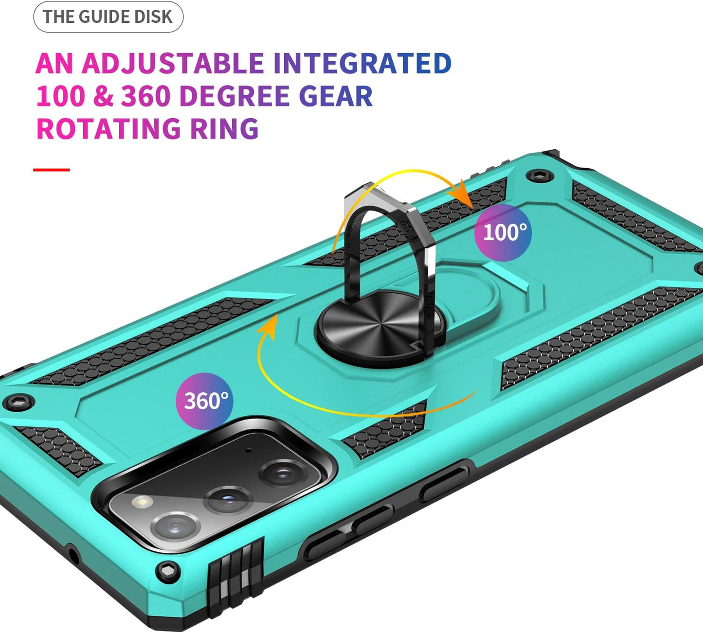 Samsung Galaxy Note 20 Case, Note20 5G Case with HD Screen Protectors, Androgate Military-Grade Metal Ring Holder Kickstand 15Ft Drop Tested Shockproof Cover Case for Samsung Galaxy Note 20 Teal  E&M Tek   