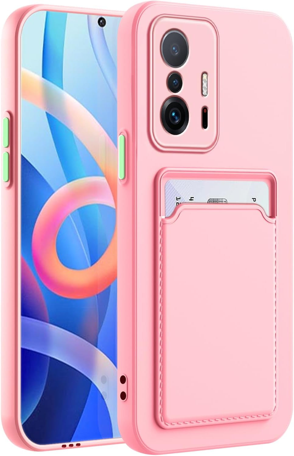 For Xiaomi Mi 11T Case, Xiaomi 11T Pro Case with Minimalist Credit Card Holder Slot TPU Soft TPU Silicone Scratch-Resistant Slim Card Slot Wallet Case Protective Cover for Xiaomi 11T Pro/Mi 11T-Purple  TSAYGFK Pink  