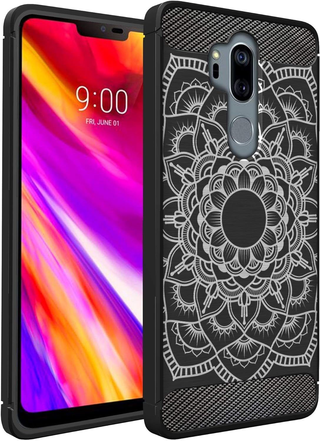 Casesondeck Case Compatible with [LG G7 / LG G7 Thinq] Tribal Floral Matte TPU Flexible Carbon Fiber Textured (Horse Tribal)  CasesonDeck Mandala  