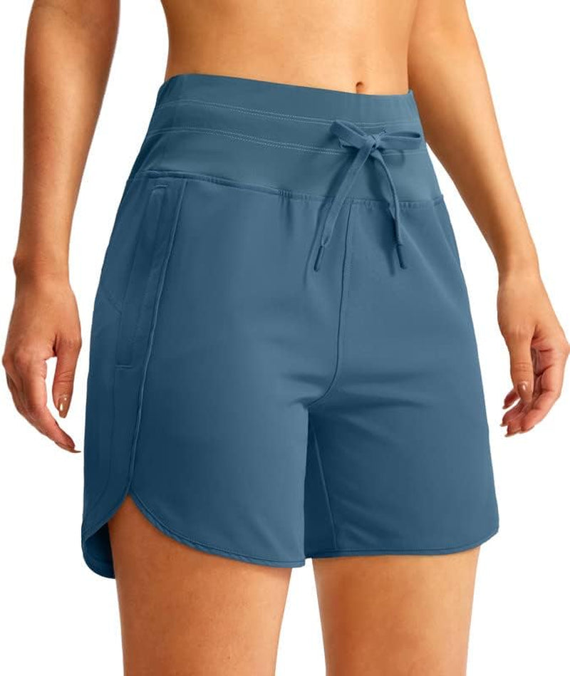 YYV Women'S 5" Running Athletic Shorts High Waisted Lightweight Workout Shorts for Women with Zipper Pockets  YYV Dusty Blue XX-Large 
