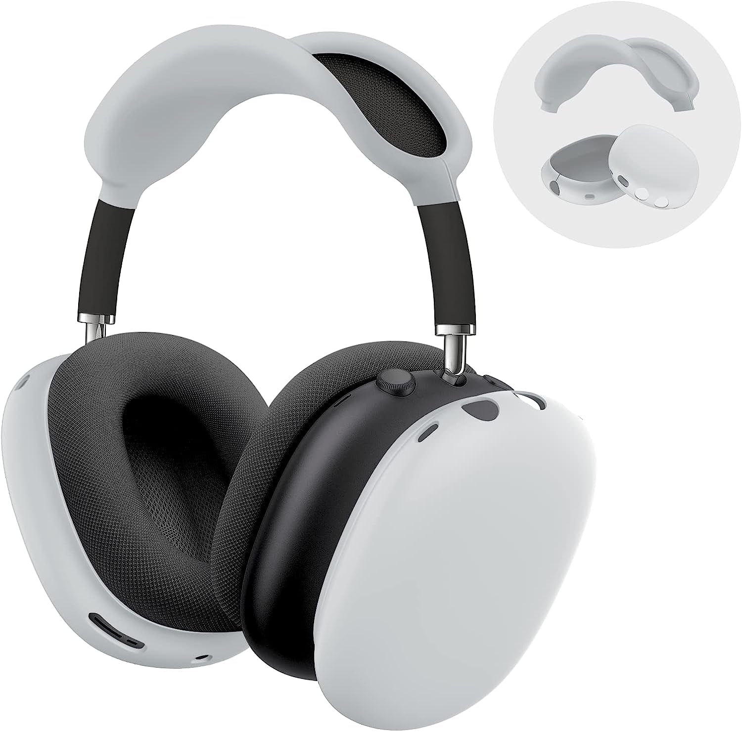 Woyinger Silicone Case for Airpods Max Headphones, Scratch-Resistant Earcup Caps and Headband Cover, Airpods Max Accessory Skin Case,White  Woyinger Light Grey  
