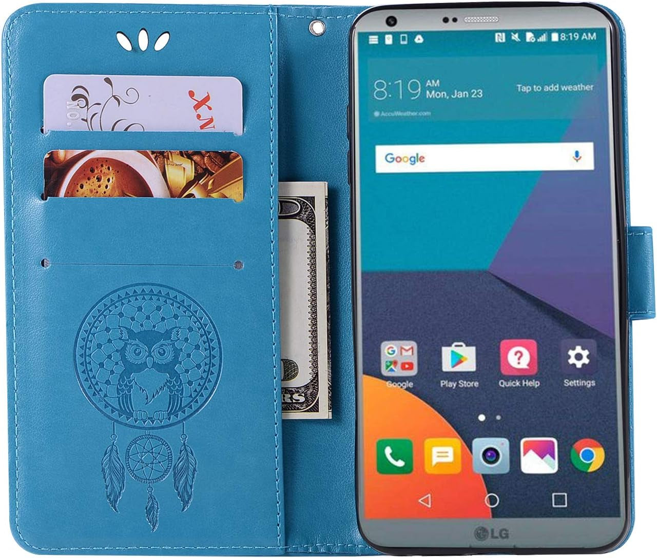 SCIMIN Leather Case for LG G6,Wallet Case for LG G6,PU Leather Embossed Floral Flip Case with Credit Card Holder for LG G6  SCIMIN TECH Navy Blue  