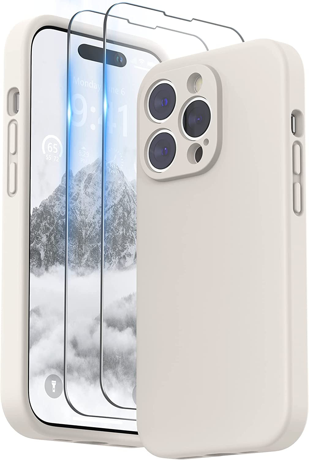 SURPHY Designed for Iphone 14 Pro Max Case with Screen Protector, (With Camera Protection + Soft Microfiber Lining) Liquid Silicone Phone Case, Blue Jay  SURPHY Stone  