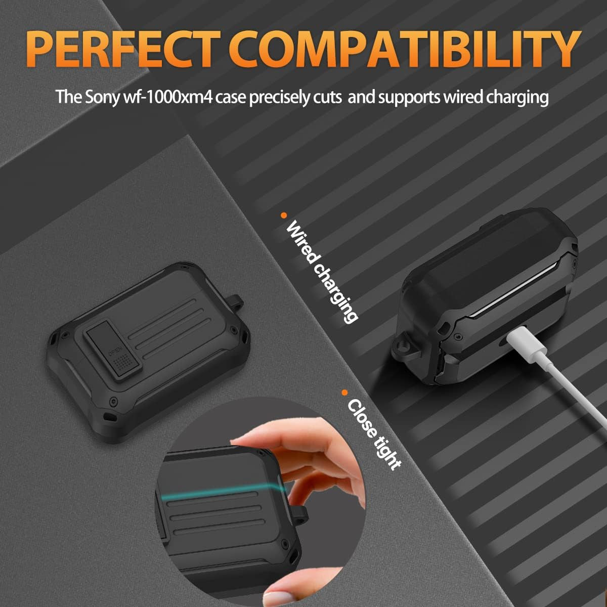 AIBEAMER Case for Sony WF-1000XM4 (2021), Secure Lock Cases Compatible with XM4 Protective Cover with Carabiner (Black)  AIBEAMER   