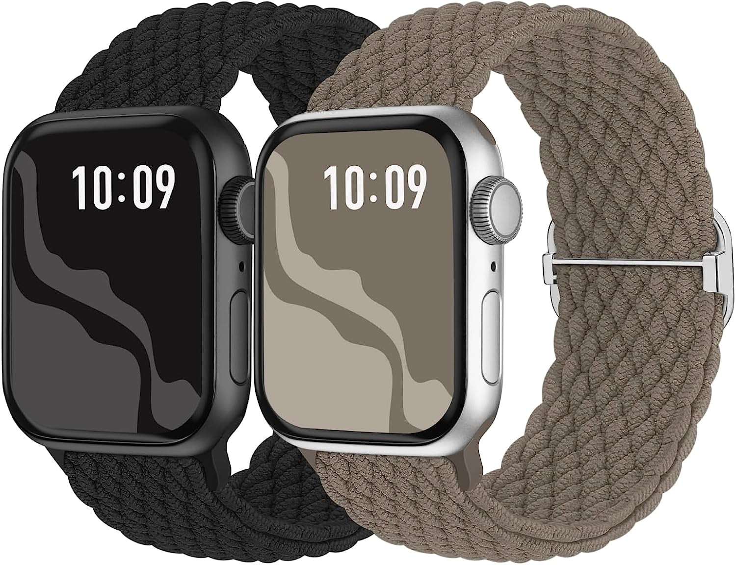 Braided Solo Loop Compatible with Apple Watch Band 38Mm 40Mm 41Mm 42Mm 44Mm 45Mm 49Mm, Stretchy Sport Bands Women Men Elastic Nylon Wristband for Iwatch Series 8 7 6 SE 5 4 3 2 1 Ultra  Suitisbest Black/Taupe 38mm/40mm/41mm 