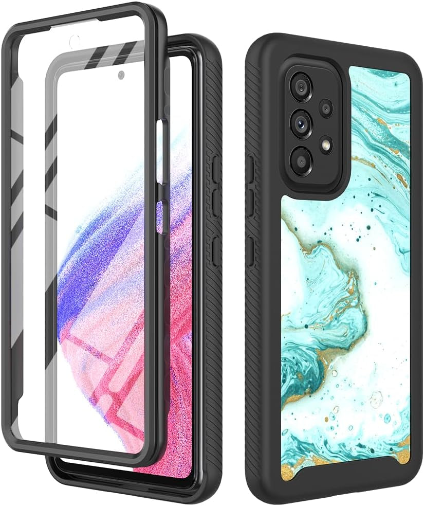 TJS Compatible for Samsung Galaxy A53 5G Case, with [Built-In Screen Protector], Full-Body Drop Protector Cover Glitter Bling Cute Girls Women Design Hybrid Phone Case (Rose Gold)  TJS Green  