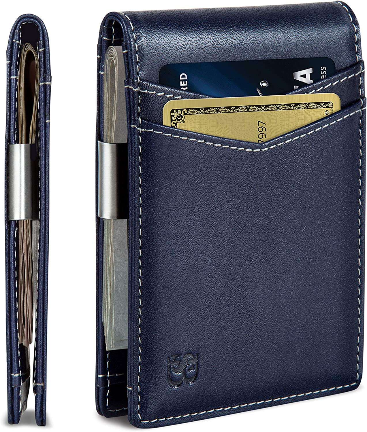 SERMAN BRANDS Money Clip Wallet - Mens Wallets Slim Front Pocket RFID Blocking Card Holder Minimalist Mini Bifold  SERMAN BRANDS Z. Atlantic Blue Transformer  