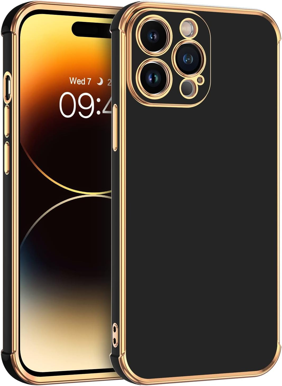 BENTOBEN Iphone 14 Pro Case, Phone Case Iphone 14 Pro 6.1", Slim Thin Luxury Shockproof Protection Soft TPU Bumper Drop Protective Girls Women Boy Men Cute Iphone 14 Pro Cover, Black/Gold Design  BENTOBEN   