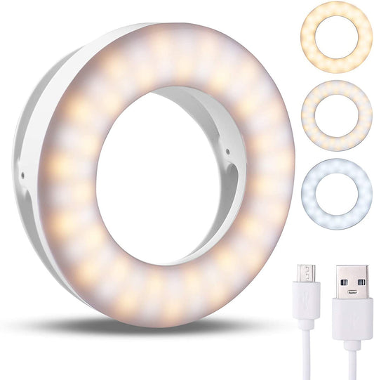 Benbilry Clip on Selfie Ring Light, [Rechargeable] [3 Light Modes] with 60 LED, 4-Level Mini Circle Light for Iphone/Android Cell Phone Ipad Laptop Photography, Camera Video, Girls Make Up  Benbilry   