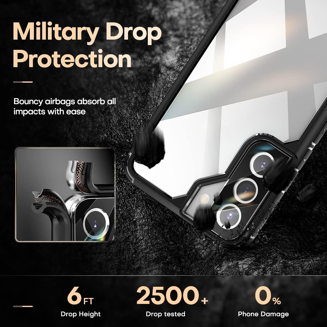 TAURI 5-In-1 Shockproof Galaxy S22 plus Case 6.6" 5G: 2-Pack Tempered Glass + 2 Camera Lens Protectors, Military Grade Slim Cover - Black  TAURI   