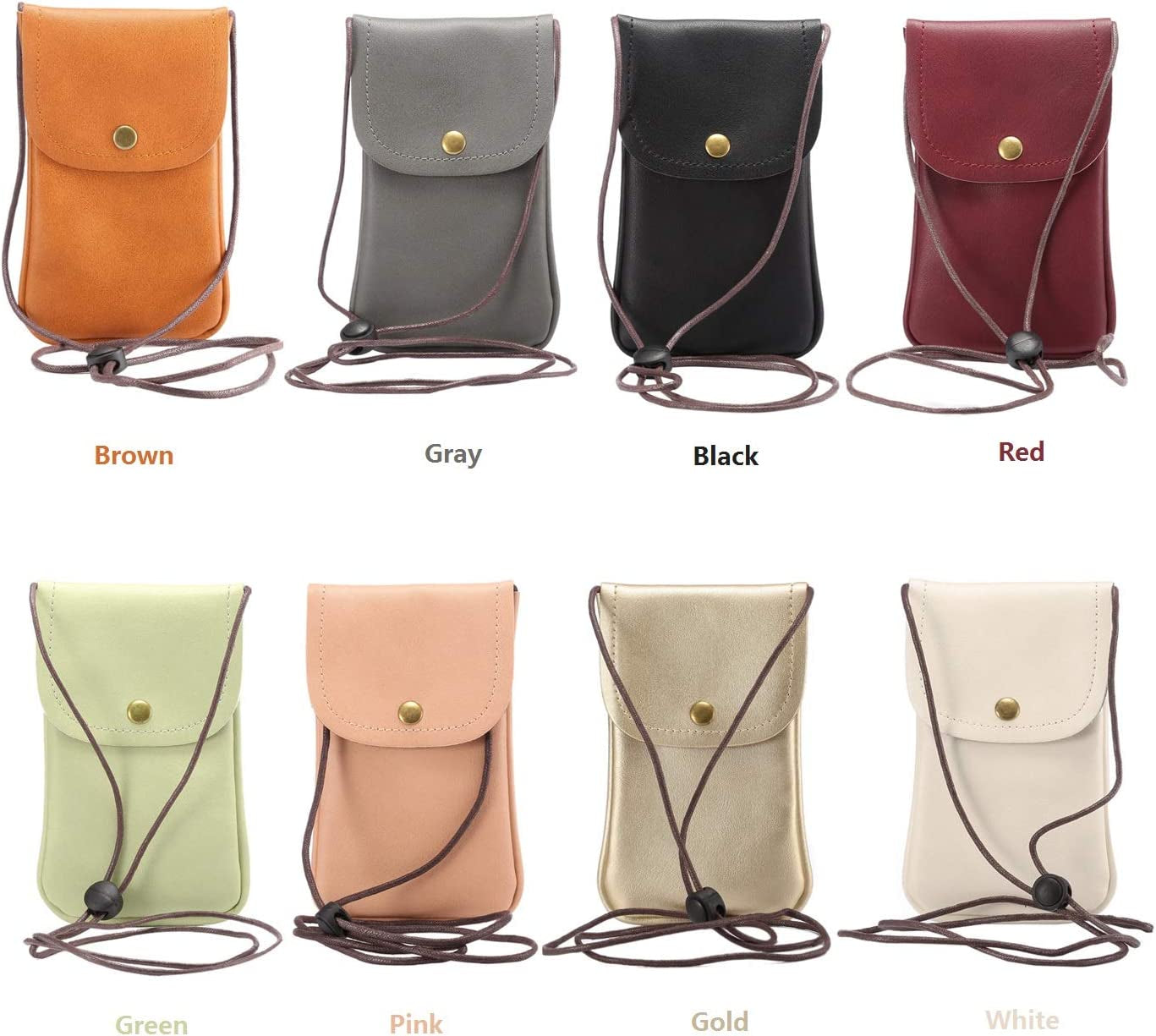 Cell Phone Neck Pouch, Techcircle PU Leather Carrying Bag with Credit Card Holder Adjustable Strap, Small Travel Purse for Iphone 11 XR XS Max SE 8 7 6 Plus, Galaxy S10 S7 Edge A10 J7, Moto G6 (Brown)  Techcircle   