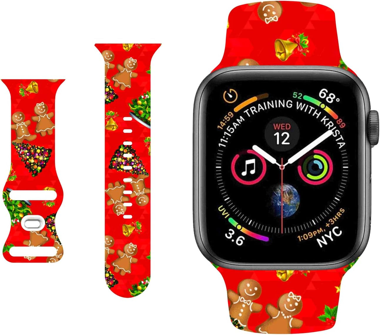 HYHMXB Chic Breathable Character Halloween Bands Compatible with Apple Watch 42Mm 44Mm 45Mm M/L, Grade Soft Silicone Sports Wristband Strap for Iwatch SE & Series 8 7 6 5 4 3 2 (Happy Skull)  HYHMXB F. Christmas Red Tree 42mm/44mm/45mm M/L 