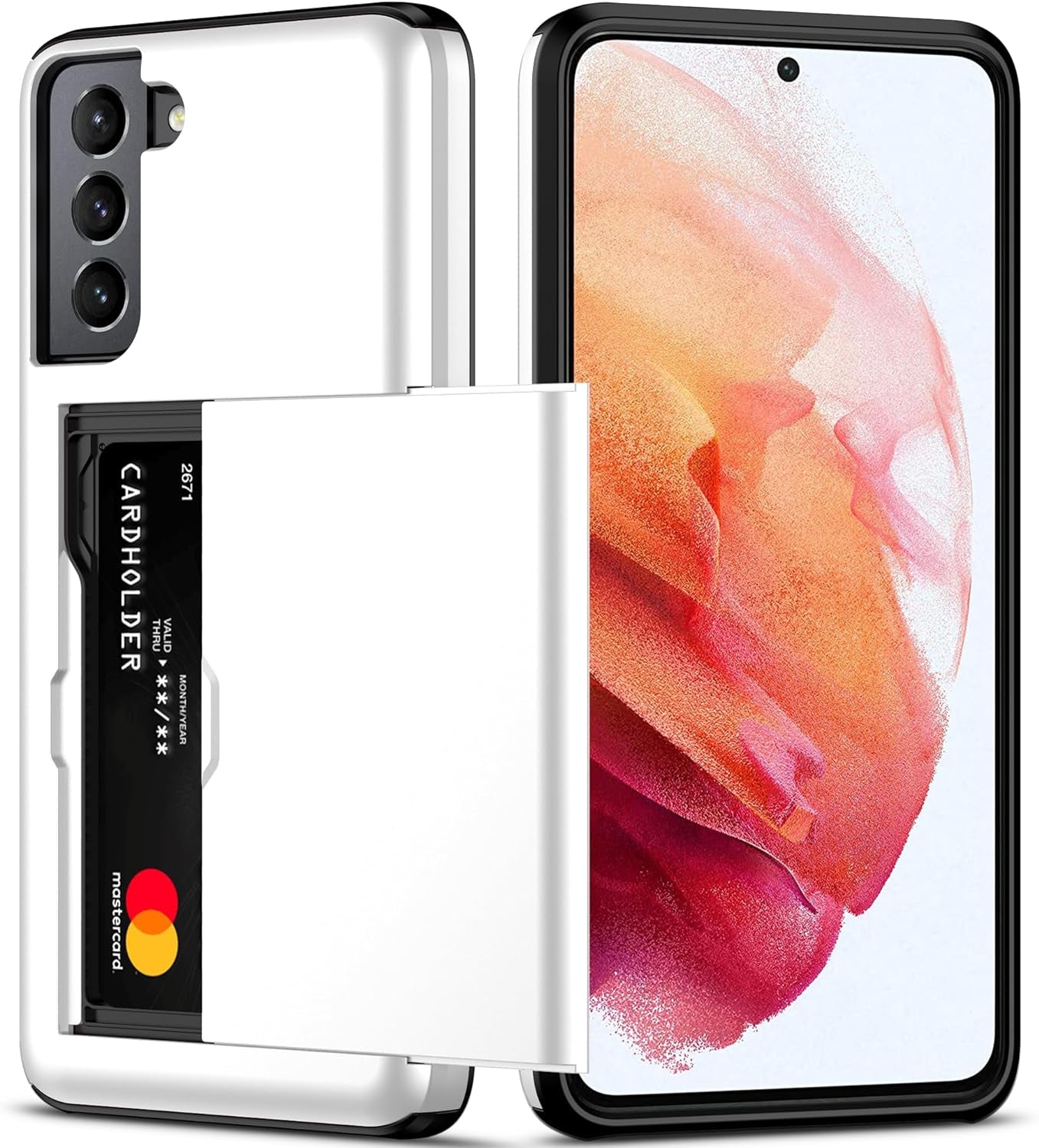 Nvollnoe for Samsung S21 Ultra Case with Card Holder Dual Layer Heavy Duty Protective Galaxy S21 Ultra Case Hidden Card Slot Slim Wallet Case for Samsung S21 Ultra(Rose Gold)  Nvollnoe White For Galaxy S21 Plus-6.7'' 