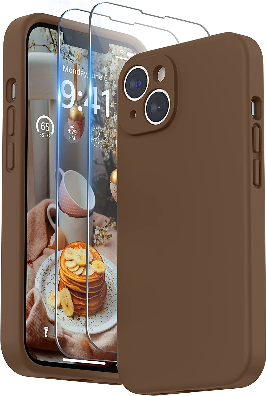 SURPHY Compatible with Iphone 14 Case with Screen Protector (Camera Protection + Soft Microfiber Lining) Liquid Silicone Phone Case 6.1 Inch 2022 (Chalk Pink)  SURPHY Brown  