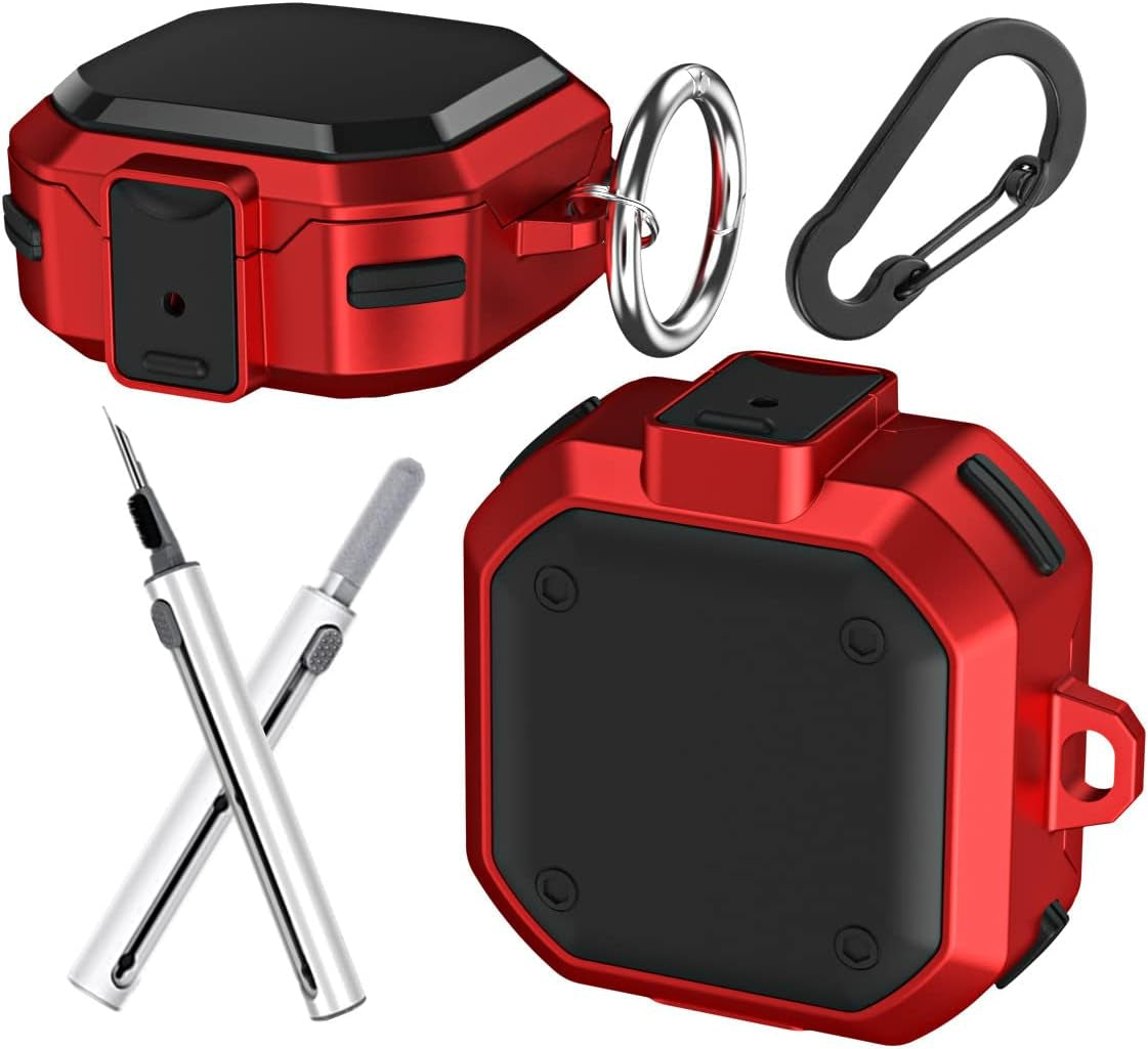 [With Lock] for Samsung Galaxy Buds2 Pro/Galaxy Buds 2/Galaxy Buds Pro/Galaxy Buds Live Case with Cleaning Pen Kit and Keychain Men Women Protective Armor Case Cover for Samsung Earbuds Case (Pink)  YQGFashbf04 Red  