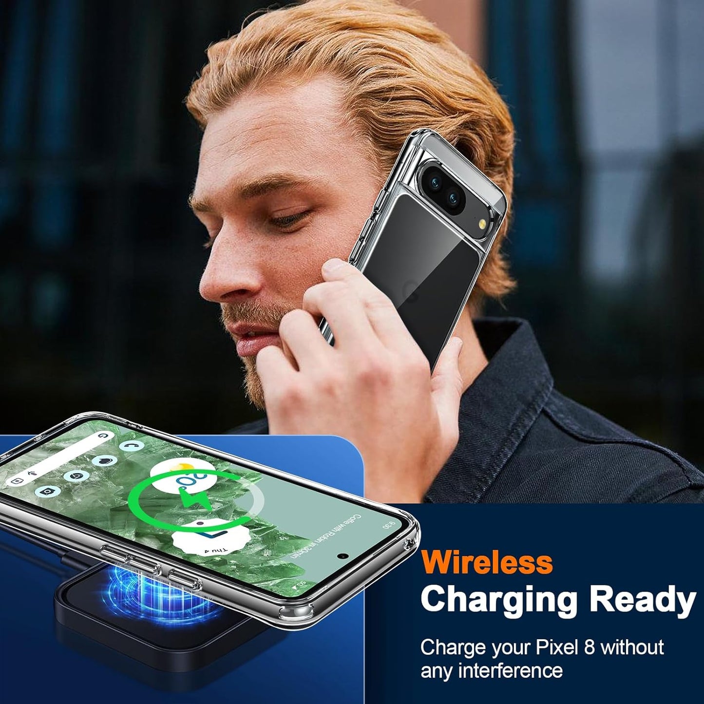 Oterkin for Google Pixel 8 Case Clear, [20X Anti-Yellowing] Pixel 8 Case with [2Pcs Tempered Glass Screen Protector][Built-In 4 Airbags][10Ft Military Protection] Google Pixel 8 Phone Case (Clear)  Oterkin   