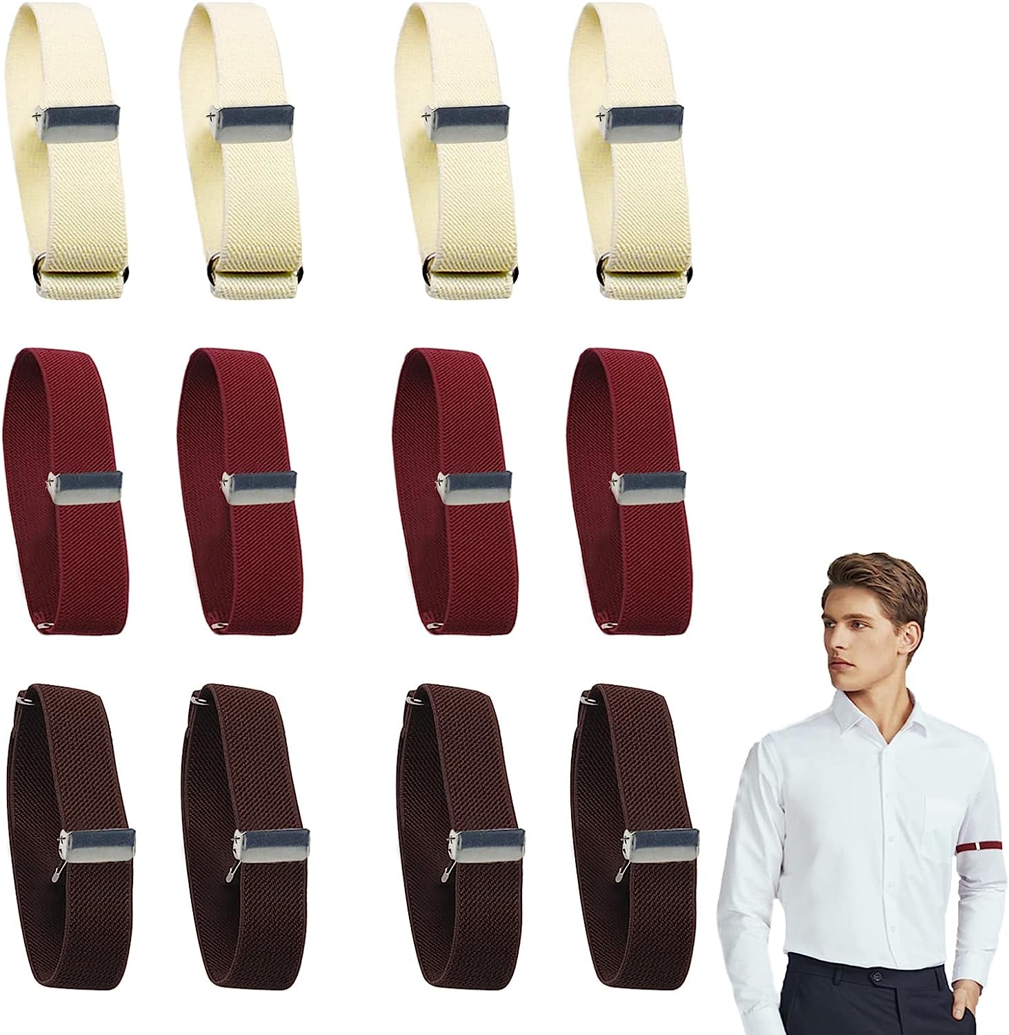 6 Pairs Arm Sleeves for Men Elastic Arm Bands Adjustable Armband Sleeve Garters Anti-Slip Shirt Garters for Men  Thinslimer   