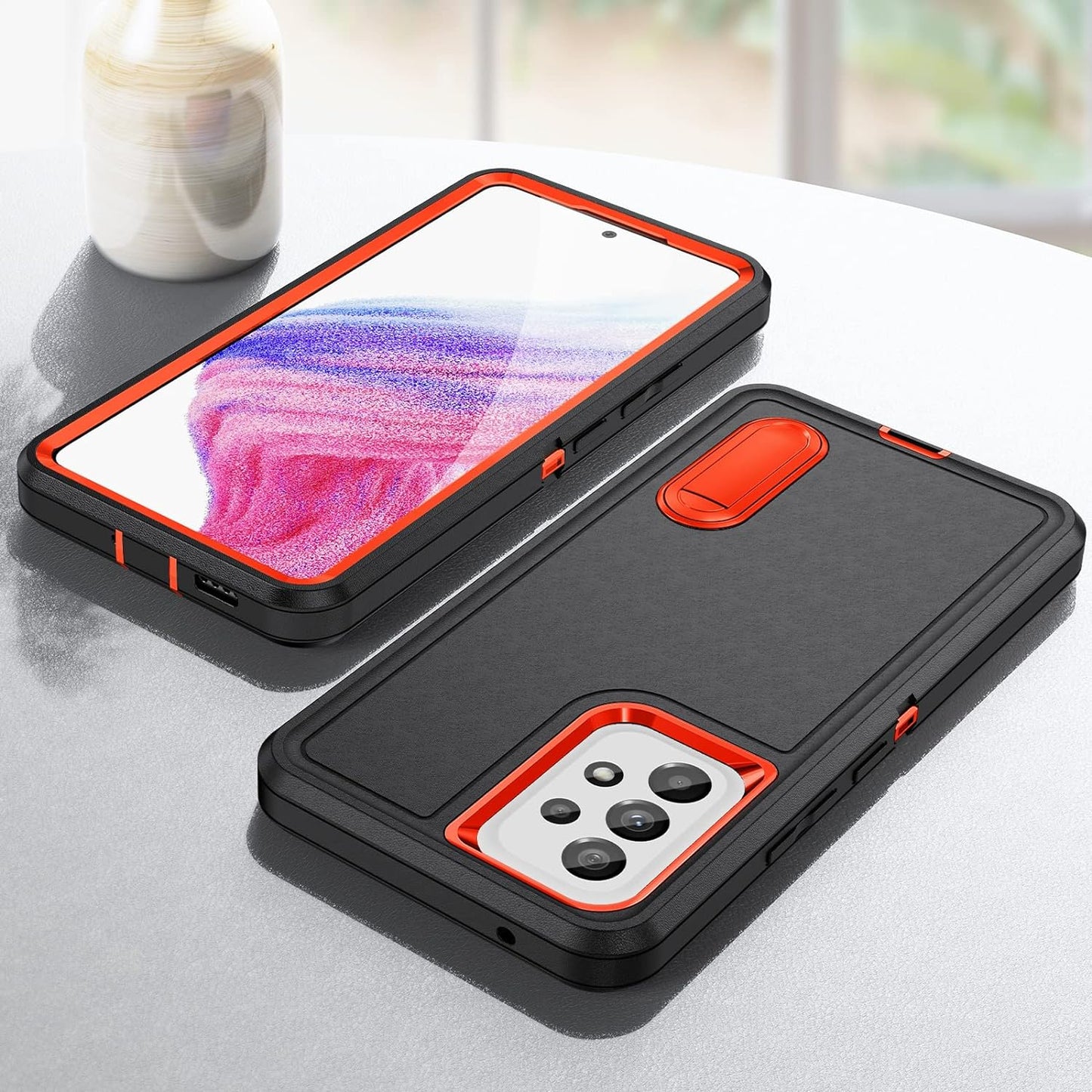 Idweel Galaxy A53 5G Case with Build-In Kickstand(2022), Heavy Duty Protection Shockproof Anti-Scratch Rugged Slim Fit Protective Durable Case Hard Cover for Samsung Galaxcy A53 5G 6.5",Black/Orange  IDweel   