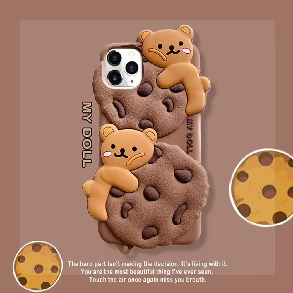 Yatchen for Iphone 13 Case Cookie Bear Kawaii Phone Cases,Cute Iphone 13 Case with Strap Lanyard Keychain 3D Cartoon Bear Soft Silicone Protective Case Funny for Iphone 13 Women Girls  Yatchen   
