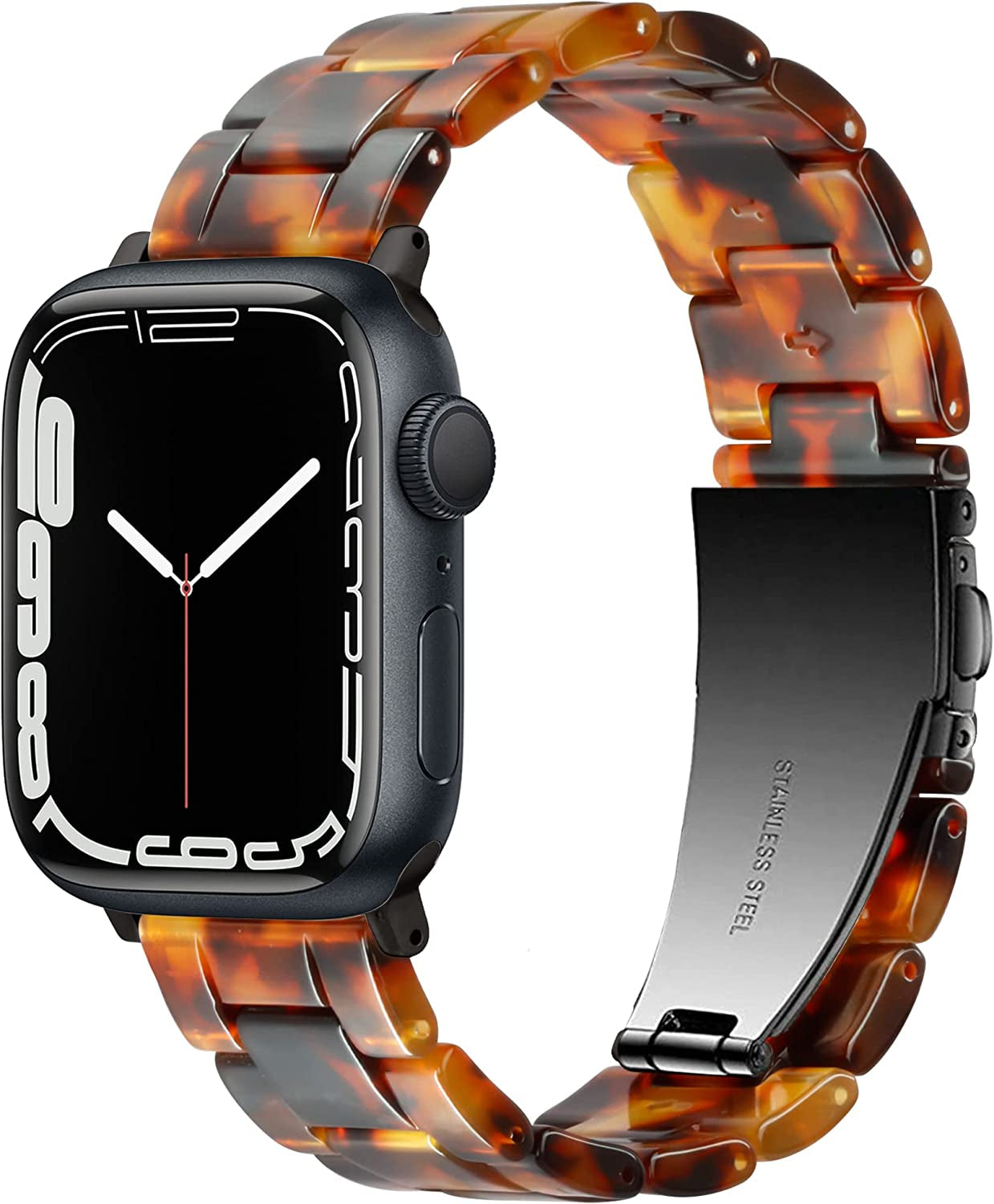 Vamyzji Compatible with Apple Watch Band 41Mm 40Mm 38Mm or 49Mm 45Mm 44Mm 42Mm, Light Waterproof Easy Adjustable Resin Replacement Iwatch Band for Apple Watch Ultra Series 8 Series 7 6 SE 5 4 3 2 1  Vamyzji A-Tortoise shell for Black 41mm/40mm/38mm 