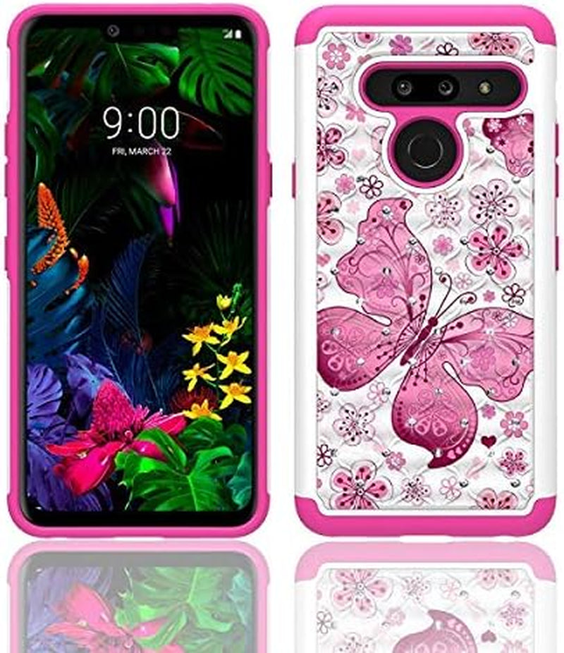Tommulti [Butterfly Series Case for LG G8 Thinq, Phone Case for LG G8, Studded Rhinestone Crystal Bling Cover Case (Black-Gold Butterfly)  Wireless White-Pink Butterfly  