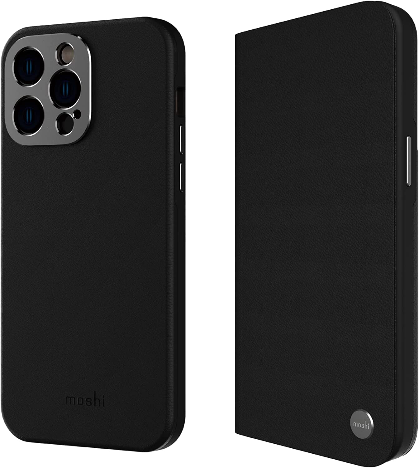 Moshi Overture Detachable Leather Wallet Case Compatible with Iphone 14 Pro, Flip Folio Case with 3 Card Holders Kickstand [Shockproof] Iphone Cover 6.1 Inch 2022, Magsafe Compatible (Serene Gray)  Moshi Black  