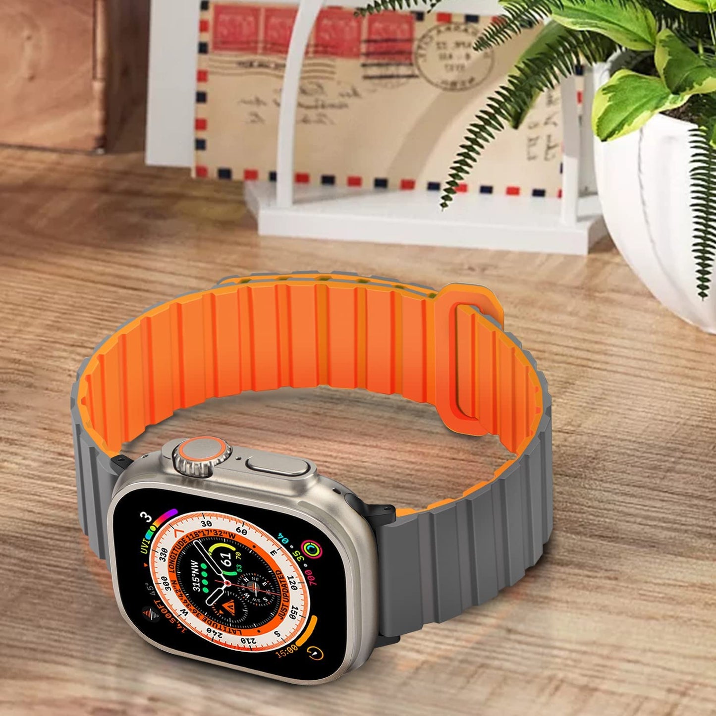 Tasikar Compatible with Apple Watch Band 49Mm 45Mm 44Mm 42Mm Silicone Magnetic Loop Bands [Double Sided Wearable] Designed for Apple Watch Ultra Series 8 7 (45Mm) SE 6 5 4 (44Mm) 3 2 1 (42Mm), Grey Orange  Tasikar   