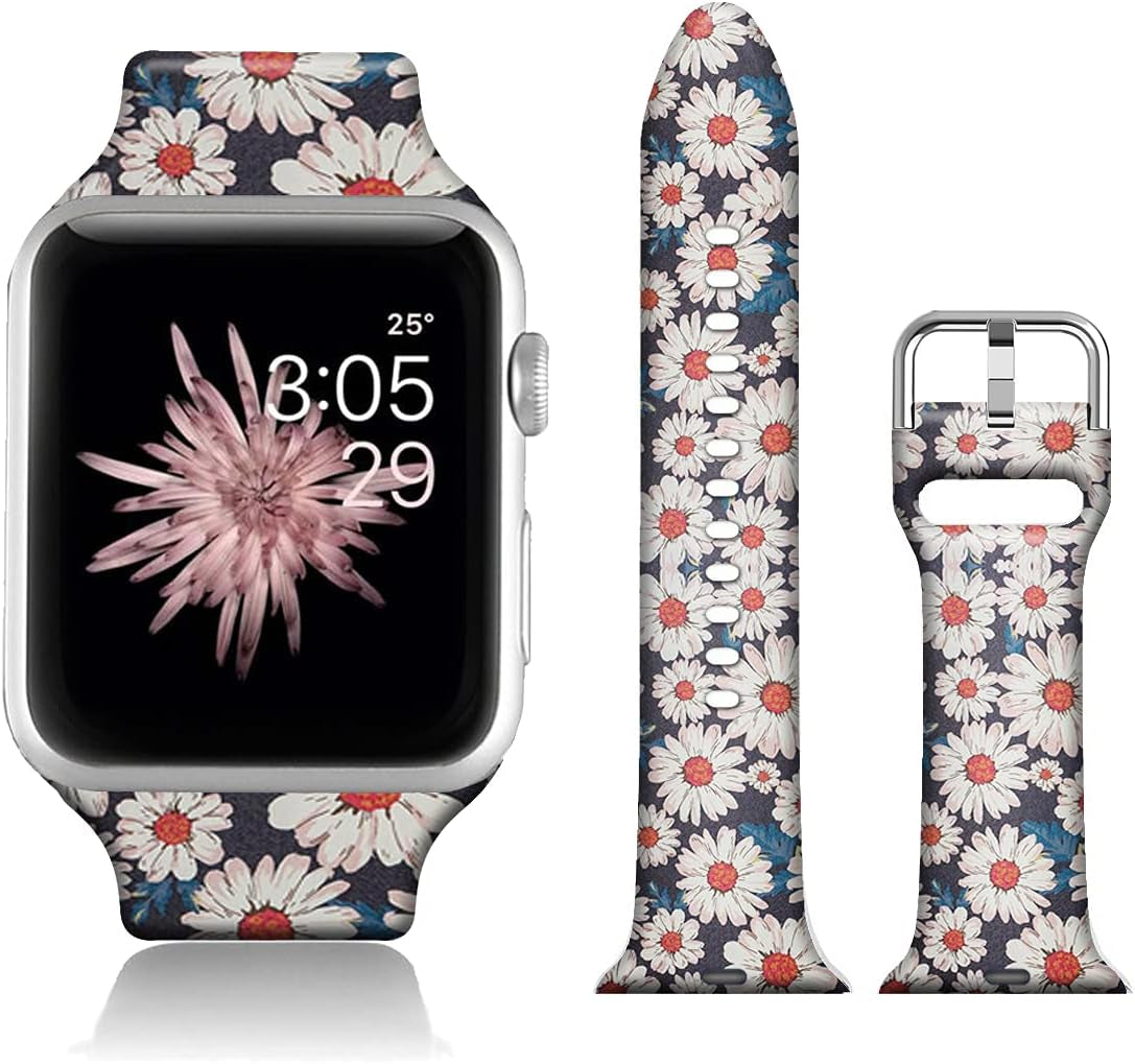 FTFCASE Silicone Floral Bands Compatible with Apple Watch 49Mm 45Mm 44Mm 42Mm, Gray Pattern Printed Soft Silicone Sport Strap Replacement for Iwatch SE Series 8 7 6 5 4 3 2 1 for Women Men Girls  FTFCASE Sunflower 42mm/44mm/45mm/49mm 