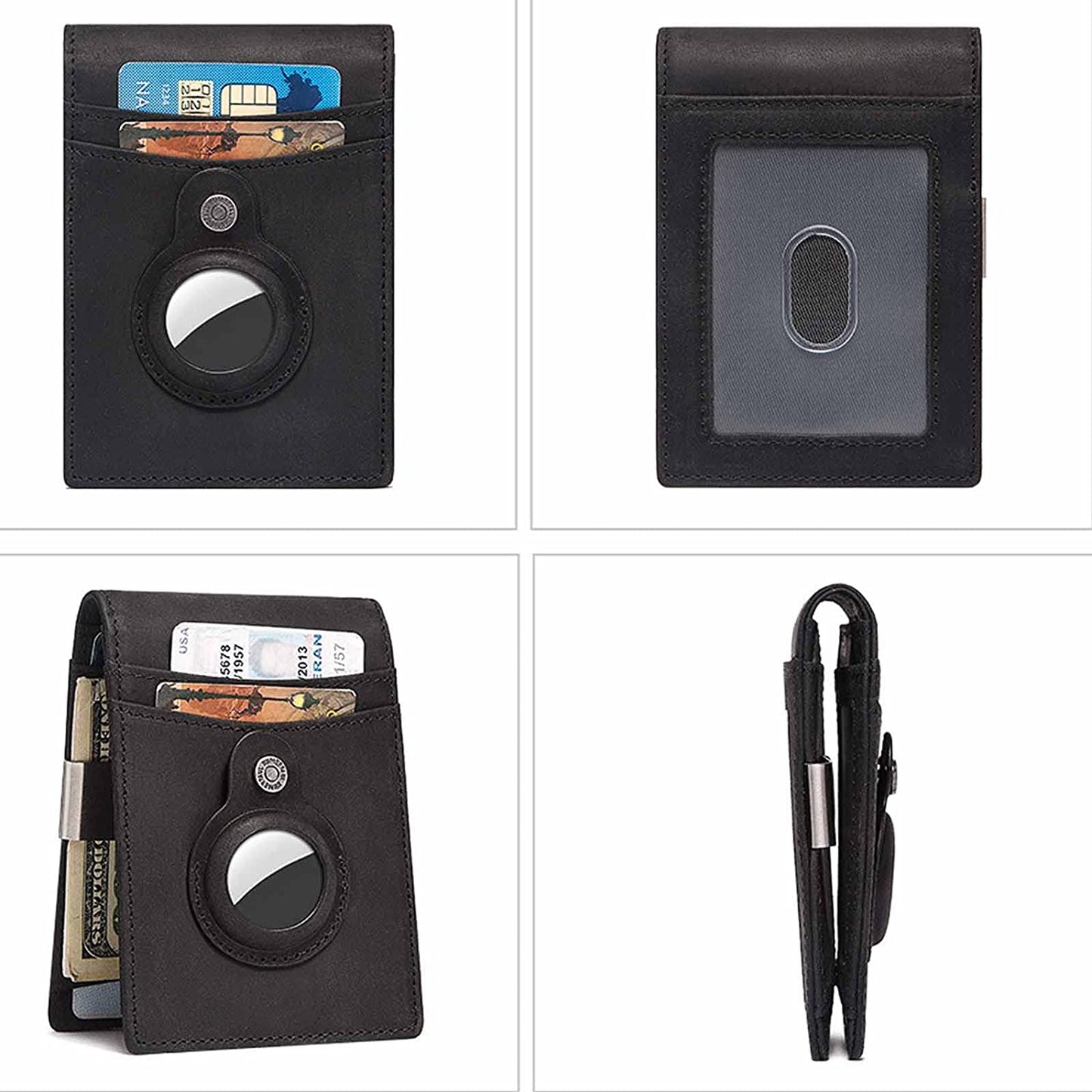 Mens Money Clip Wallet with Airtag Slot RFID Blocking with 2 ID Windows, Fashion Art Vintage Wallet for Him  AdirMi   