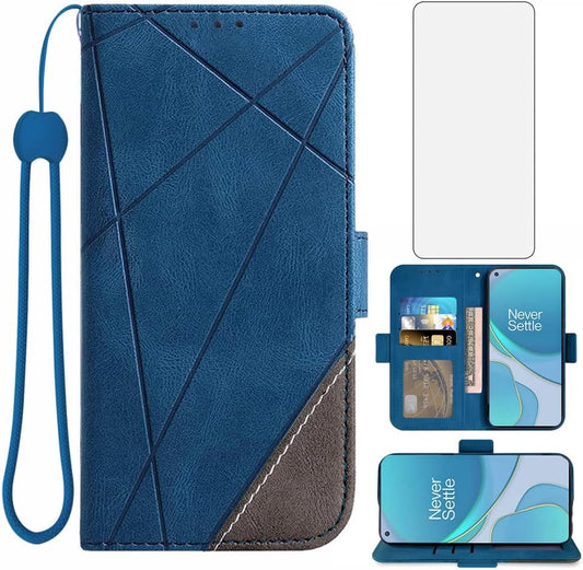 Compatible with Oneplus 8T Oneplus8T plus 9R 5G Wallet Case and Tempered Glass Screen Protector Flip Cover Card Holder Phone Cases for One Plus8T5G on 1 plus 8Tplus 1Plus 8T+ One+ 1+ 1+8T Pro G5 Blue  Asuwish   