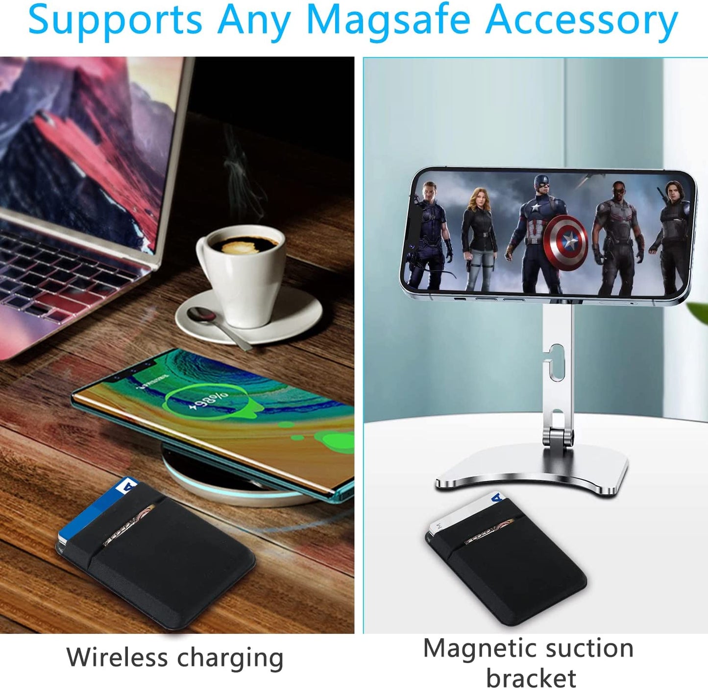 Yesdoes Magnetic Phone Card Holder,Compatible with Magsafe,Stretchy Lycra Double Pocket Wallet,Credit ID Card Cash Pouch,Mag Safe Phone Sleeve Case,Design for Iphone 14,13,12,Plus,Pro,Pro Max Black  YesDoes   