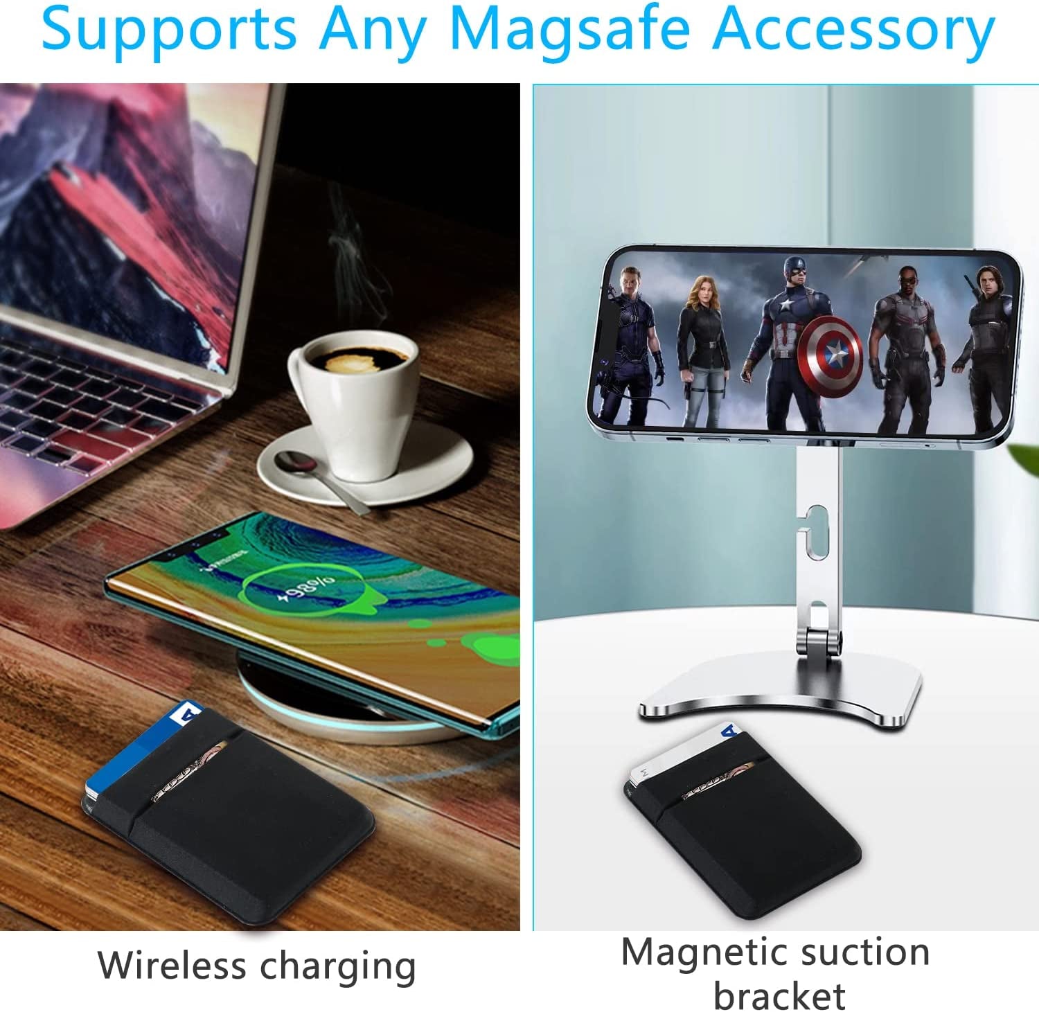 Yesdoes Magnetic Phone Card Holder,Compatible with Magsafe,Stretchy Lycra Double Pocket Wallet,Credit ID Card Cash Pouch,Mag Safe Phone Sleeve Case,Design for Iphone 14,13,12,Plus,Pro,Pro Max Black  YesDoes   