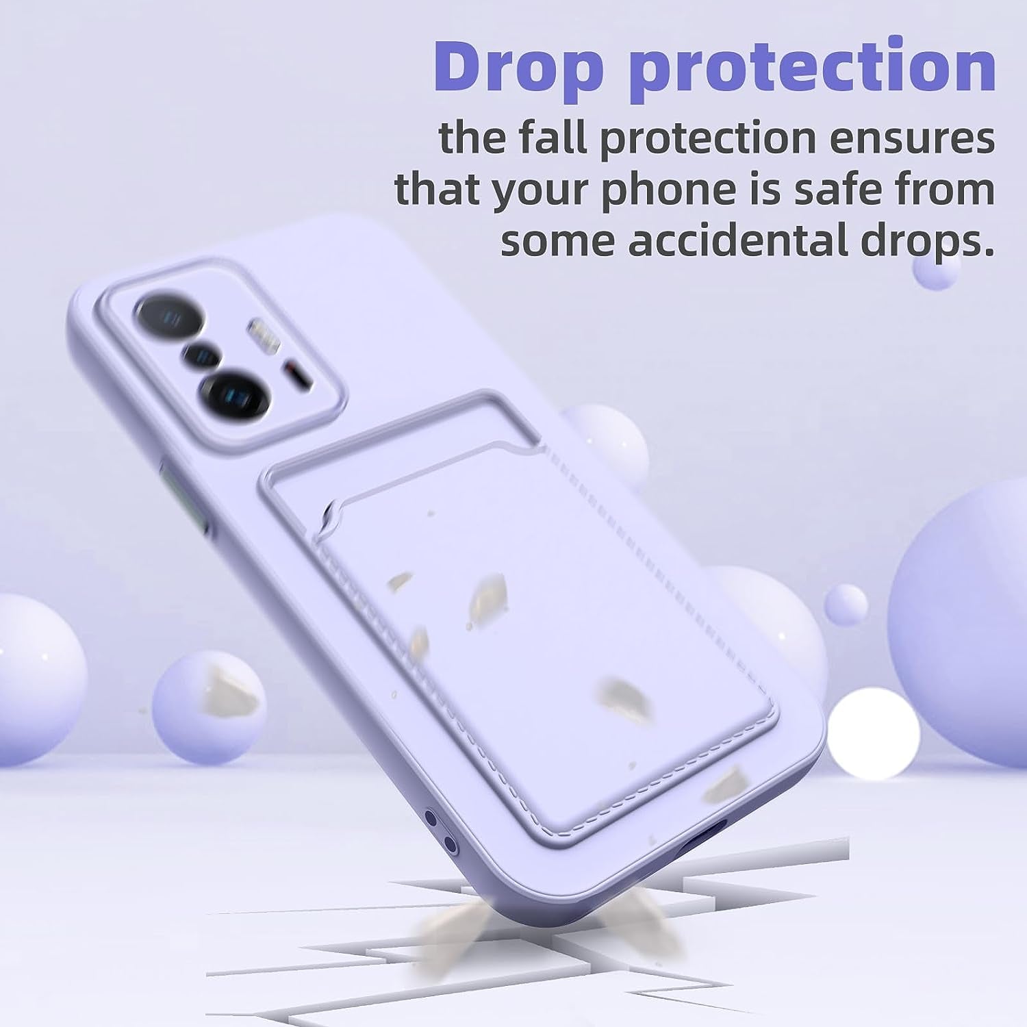 For Xiaomi Mi 11T Case, Xiaomi 11T Pro Case with Minimalist Credit Card Holder Slot TPU Soft TPU Silicone Scratch-Resistant Slim Card Slot Wallet Case Protective Cover for Xiaomi 11T Pro/Mi 11T-Purple  TSAYGFK   