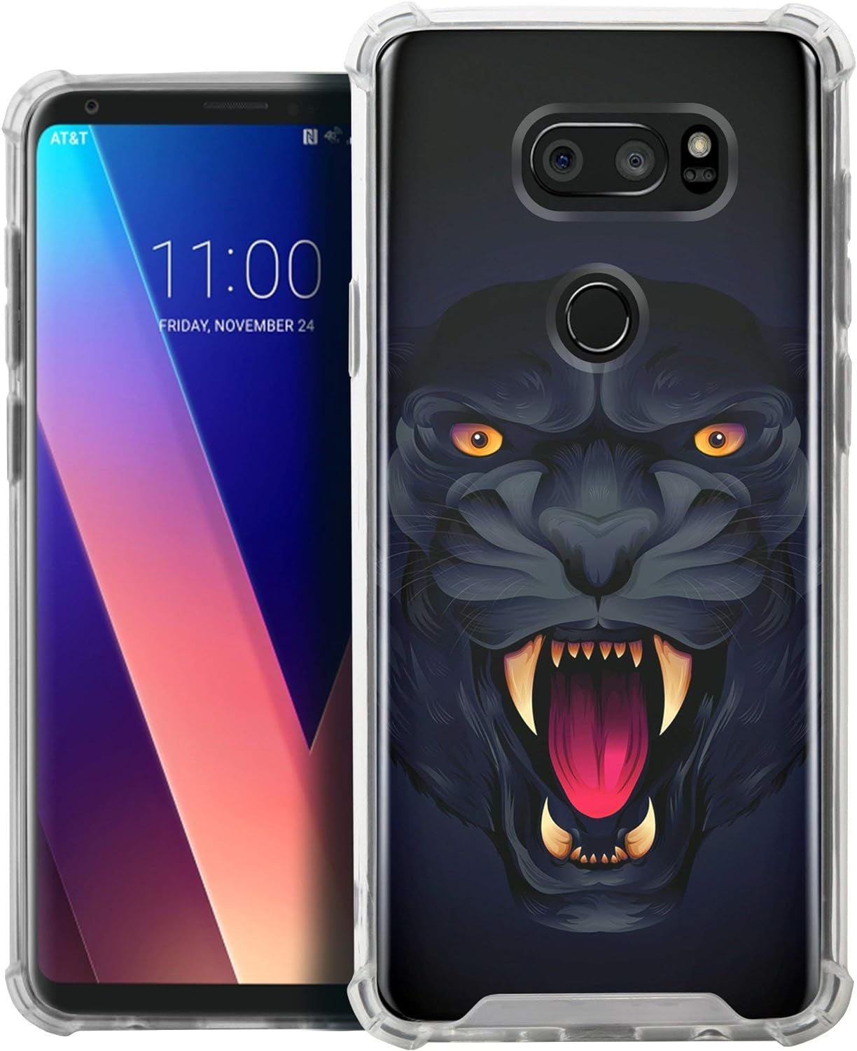 Casesondeck Fitted Case Compatible with [LG V30S Thinq and LG V30] Full Body Clear Bumper Case Slim Fitted Unique Cover (Black Panther)  CasesonDeck   