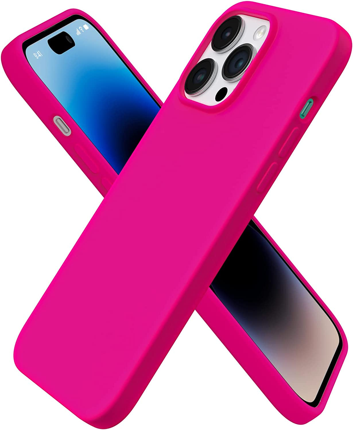 ORNARTO Compatible with Iphone 14 Pro Max Case 6.7, Slim Liquid Silicone 3 Layers Full Covered Soft Gel Rubber Phone Case Protective Cover with Microfiber Lining 6.7 Inch-Baby Yellow  ORNARTO Hot Pink  