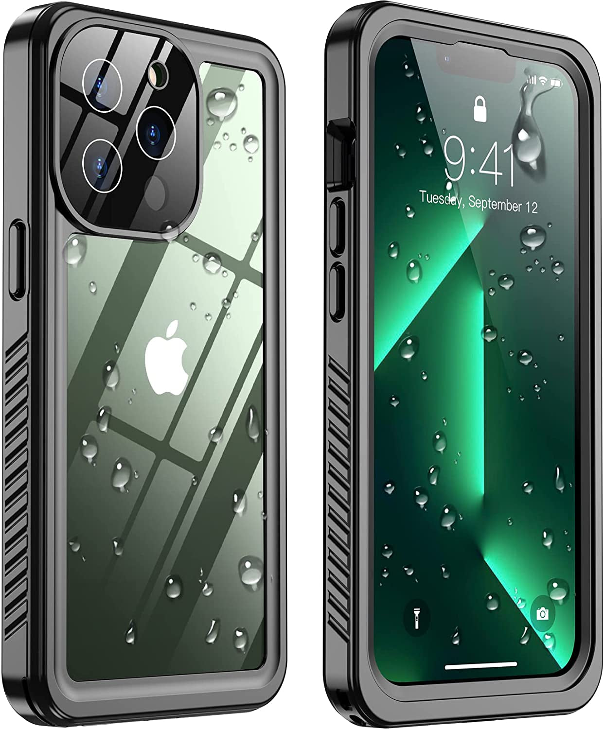 Temdan [Real 360 for Iphone 13 Case Waterproof, Built-In 9H Tempered Glass Camera Lens & Screen Protection [12FT Military Dropproof][Full-Body Shockproof][Dustproof][Ip68 Underwater]-6.1 Inch Black  Temdan   