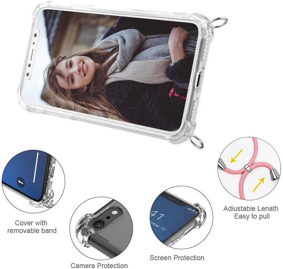 SNCLET Lanyard Case for Sony Xperia 5 Phone Collar Slim Bumper for Sony Xperia 5 Silicone Cover Rubber Gel Shockproof Shell for Sony Xperia 5 Case Girls Protective Back Cover for Sony Xperia 5 (Pink)  SNCLET   