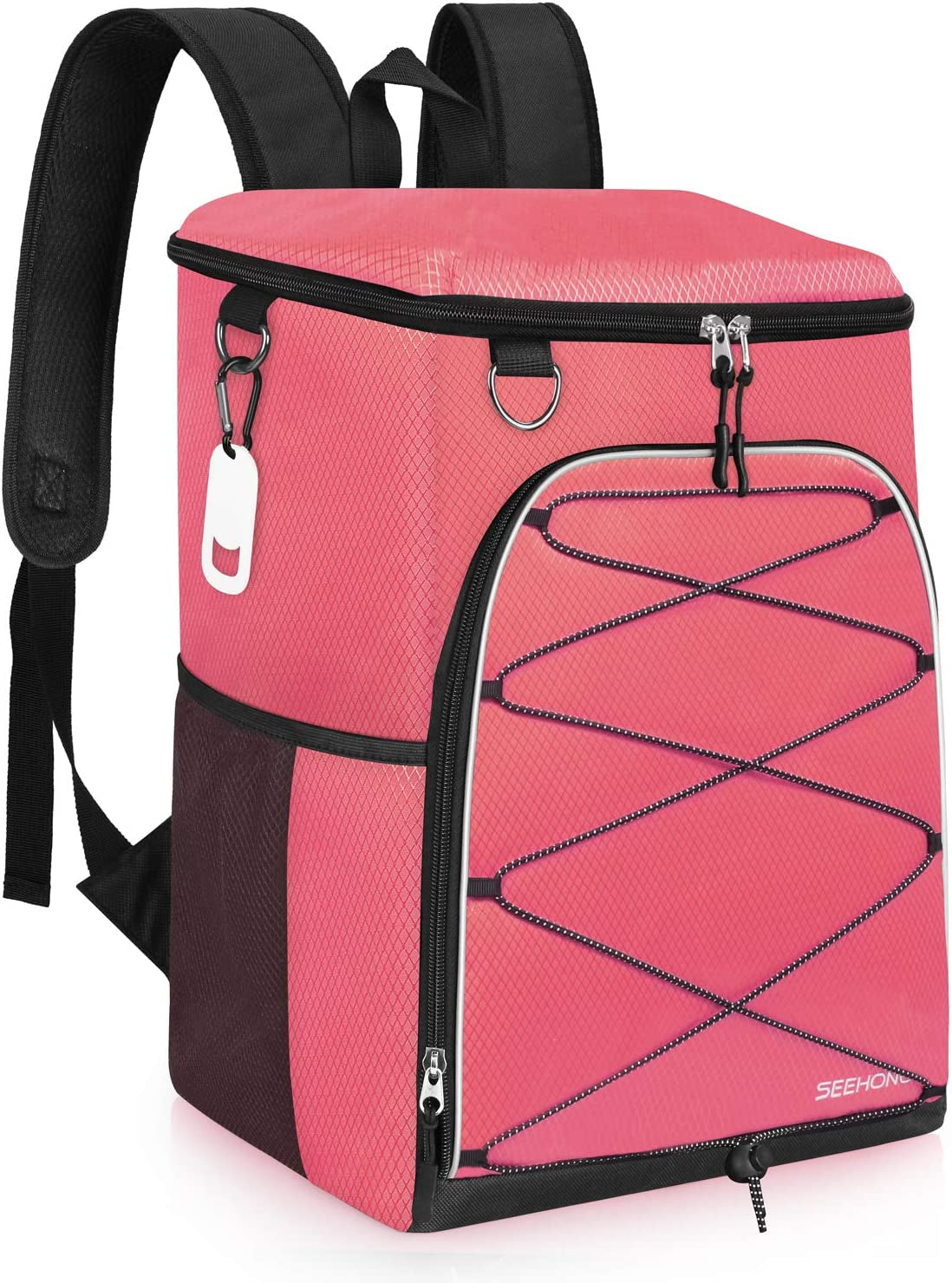 SEEHONOR Insulated Cooler Backpack Leakproof Soft Cooler Bag Lightweight Backpack Cooler for Lunch Picnic Fishing Hiking Camping Park Beach, 25 Cans  SEEHONOR Pink  