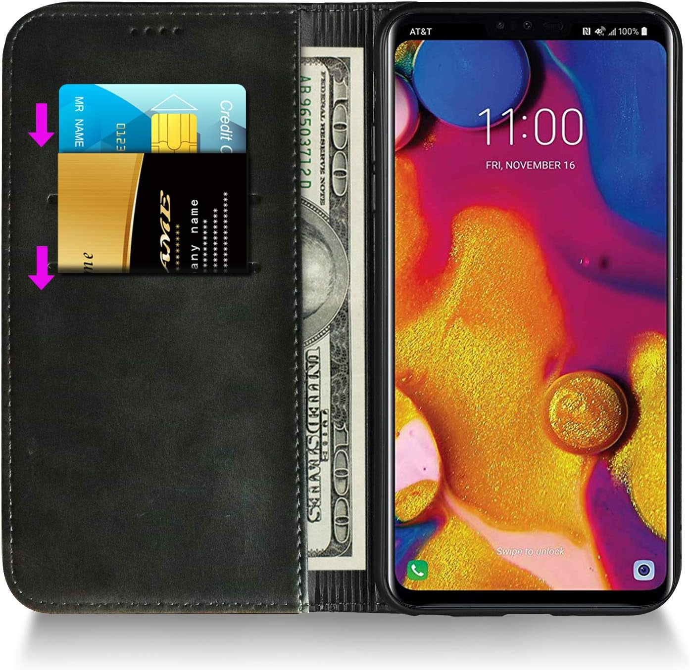 BGTXCZ LG V40 Thinq Case, LG V40 Thinq Wallet Case, [Flip Fold Leather] PU Leather Case with Kickstand Function and ID Credit Card Slot, Magnetic Closure Phone Cover for LG V40 Thinq (Black)  Xiaoki   