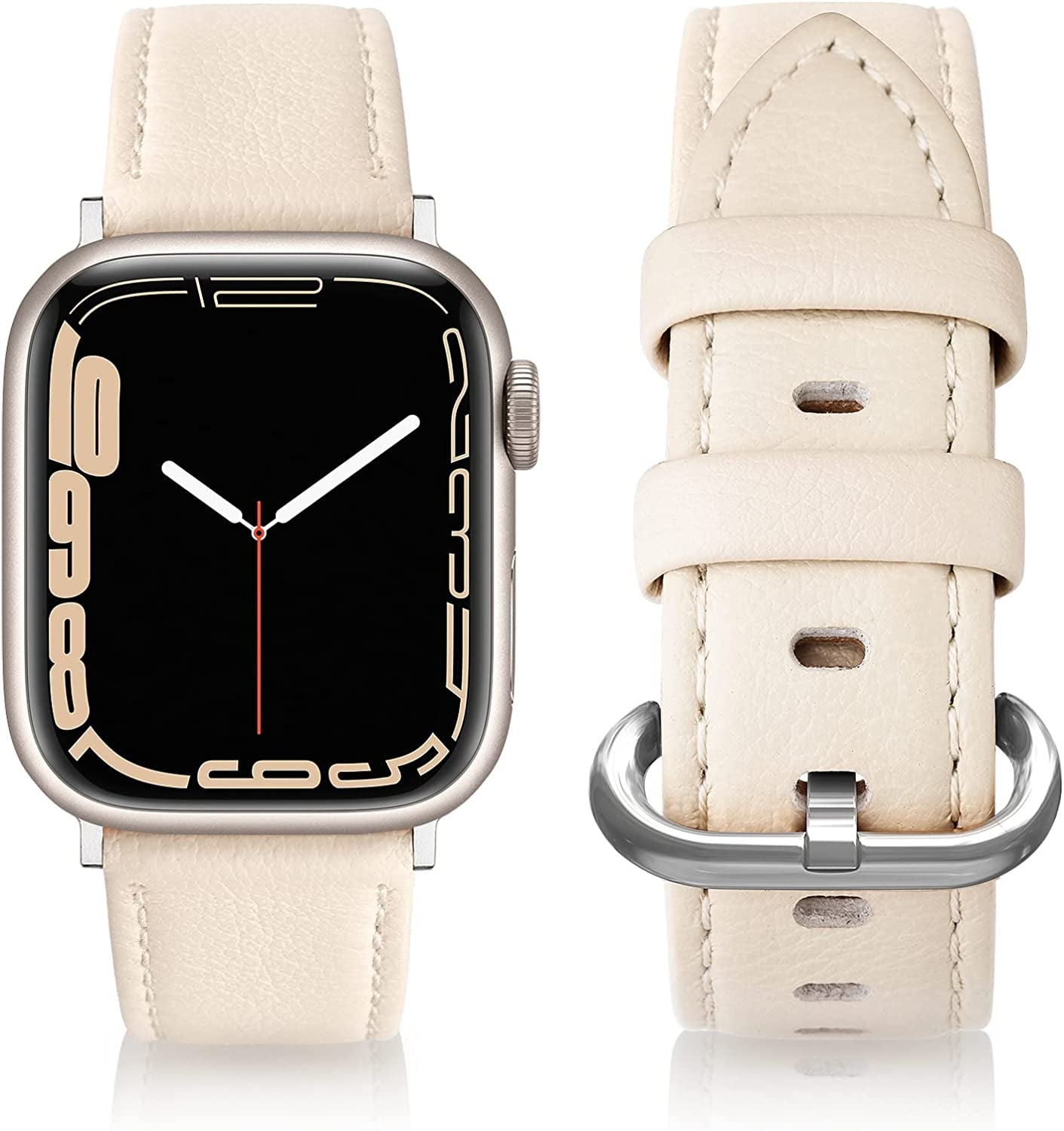 SWEES Leather Bands Compatible with Apple Watch Bands 41Mm 40Mm 38Mm Women Men, Genuine Leather Bands Replacement Strap for Apple Iwatch SE2 SE Series 8 7 6 5 4 3 2 1,Sports & Edition  SWEES Ivory  